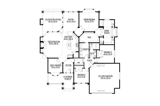 Floor Plan - Main Floor for Traditional House Plan #132-542 - 3 bed, 2 bath