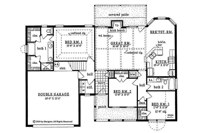 House Plan Design - Floor Plan - Main Floor for Country House Plan #42-542 - 3 bed, 2 bath