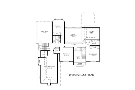 Floor Plan - Upper Floor for European House Plan #424-1 - 5 bed, 3.5 bath