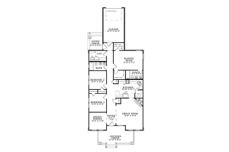 Dream House Plan - Floor Plan - Main Floor for Craftsman House Plan #17-3360 - 3 bed, 2 bath