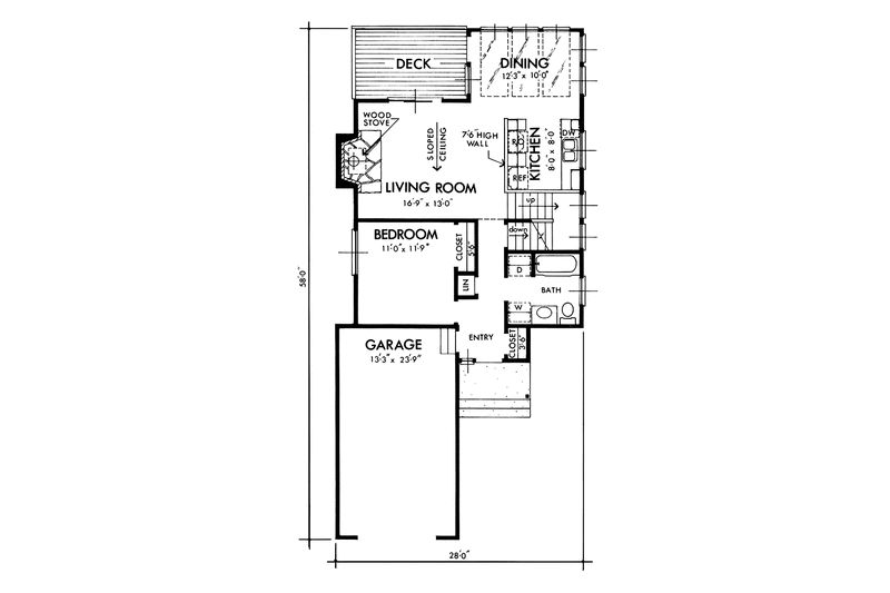 House Blueprint - Floor Plan - Main Floor for Contemporary House Plan #320-1186 - 2 bed, 2 bath