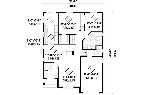 Floor Plan - Main Floor for European House Plan #25-4653 - 2 bed, 1 bath