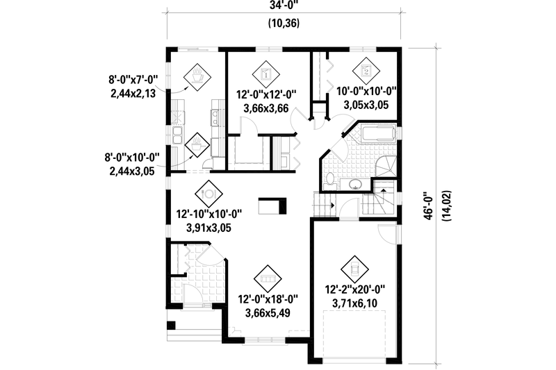 Dream House Plan - Floor Plan - Main Floor for European House Plan #25-4653 - 2 bed, 1 bath
