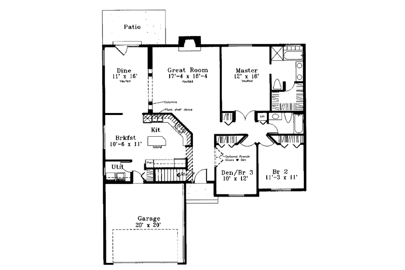 Home Plan - Floor Plan - Main Floor for Ranch House Plan #300-127 - 3 bed, 2 bath