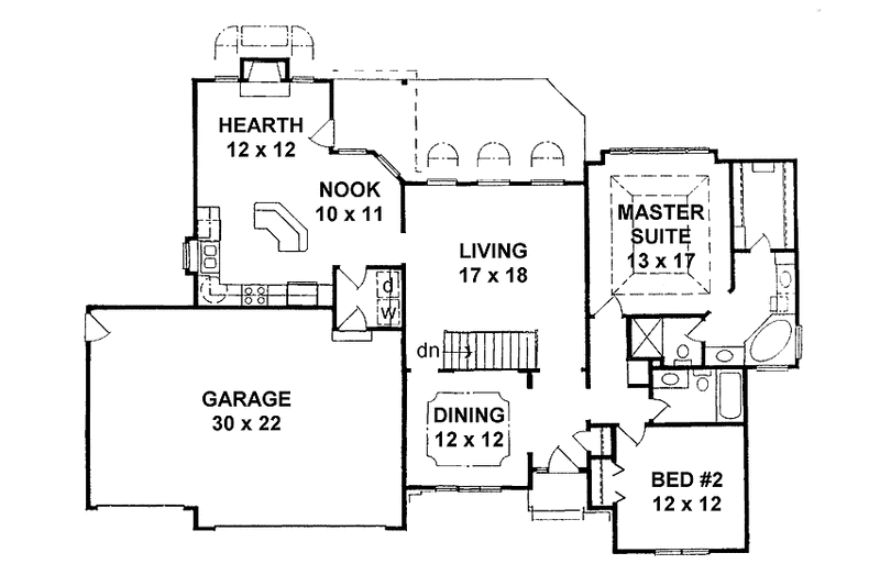 Architectural House Design - Floor Plan - Main Floor for Traditional House Plan #58-217 - 2 bed, 2 bath