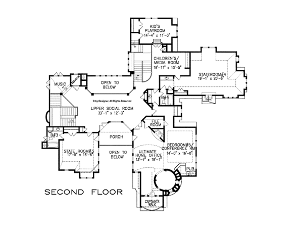 Dream House Plan - Craftsman Floor Plan - Upper Floor Plan #54-340
