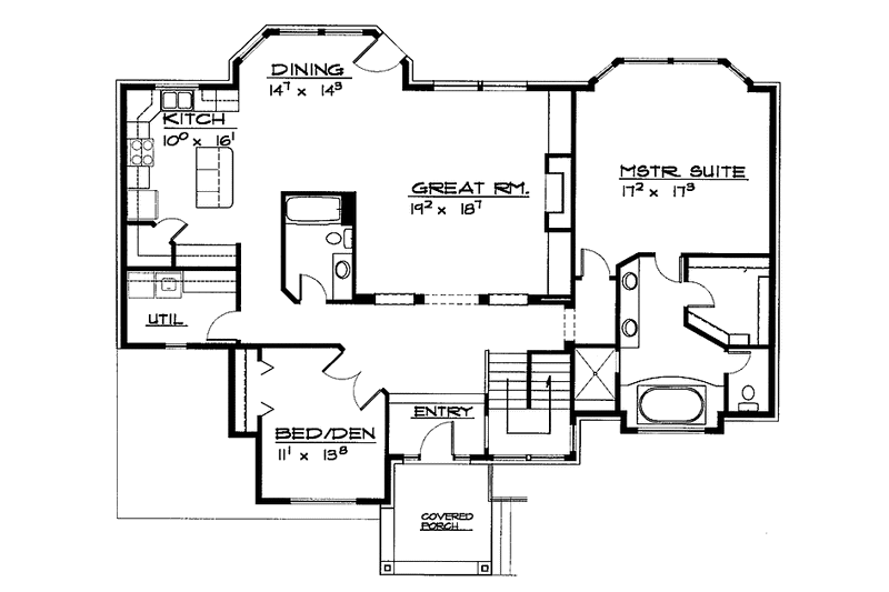Architectural House Design - Floor Plan - Main Floor for Traditional House Plan #308-273 - 2 bed, 2 bath