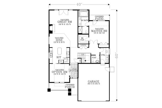 Floor Plan - Main Floor for Craftsman House Plan #53-588 - 3 bed, 2.5 bath