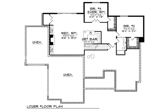 Floor Plan - Lower Floor for European House Plan #70-806 - 4 bed, 3 bath