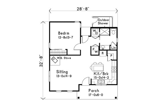 Floor Plan - Main Floor for Cabin House Plan #22-618 - 1 bed, 1 bath
