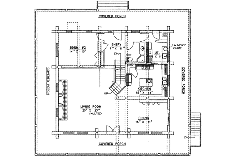 House Blueprint - Floor Plan - Main Floor for Log House Plan #117-111 - 2 bed, 3 bath