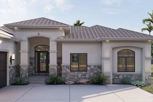 Exterior - Front Elevation 3 for Mediterranean House Plan #455-114 - 3 bed, 2 bath