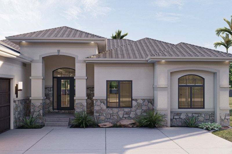 House Blueprint - Exterior - Front Elevation 3 for Mediterranean House Plan #455-114 - 3 bed, 2 bath