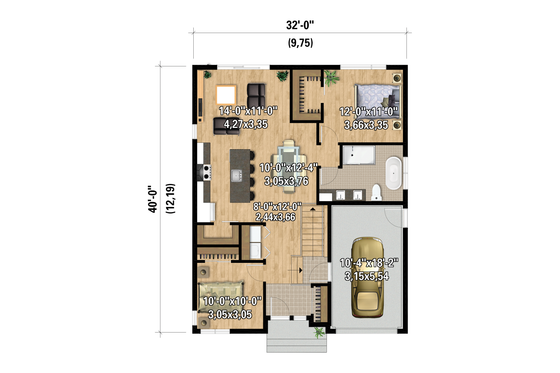 Floor Plan - Main Floor for Modern House Plan #25-5036 - 2 bed, 1 bath