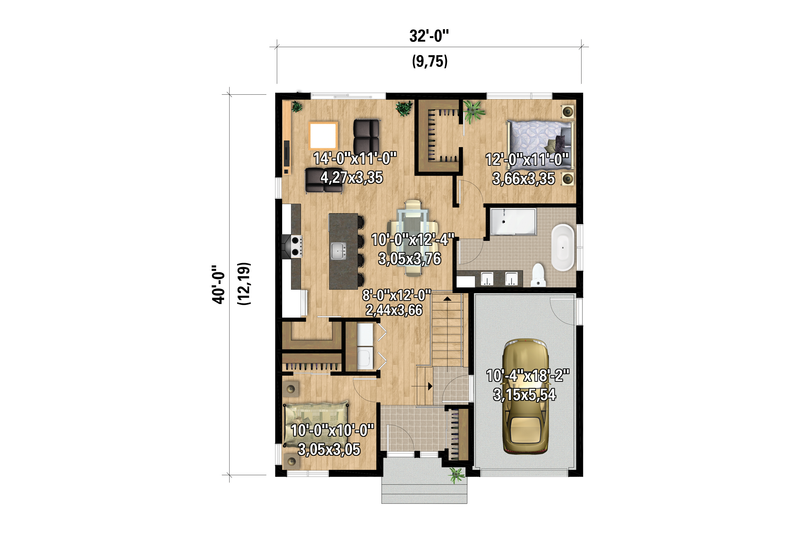 Dream House Plan - Floor Plan - Main Floor for Modern House Plan #25-5036 - 2 bed, 1 bath