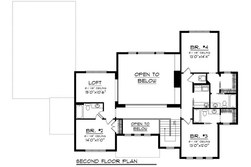House Design - Floor Plan - Upper Floor for Traditional House Plan #70-1184 - 4 bed, 4.5 bath