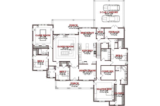 Floor Plan - Main Floor for Traditional House Plan #63-268 - 4 bed, 4 bath
