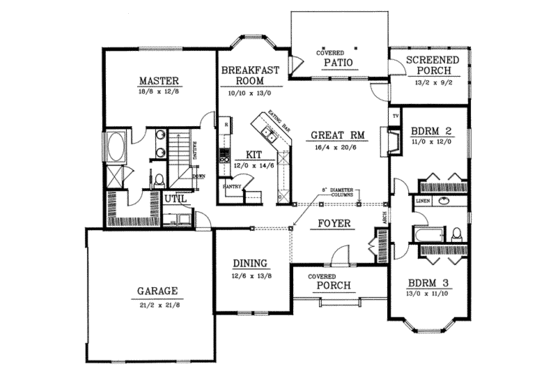 Floor Plan - Main Floor for Traditional House Plan #102-101 - 3 bed, 2 bath