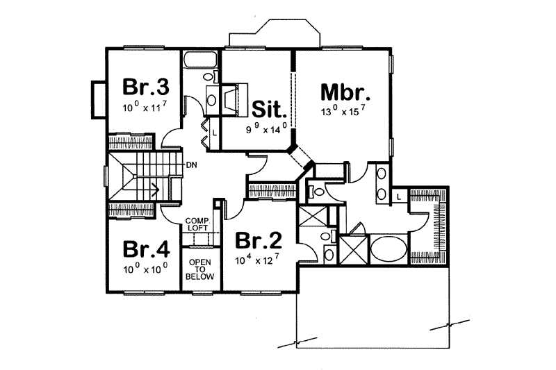 Home Plan - Floor Plan - Upper Floor for European House Plan #20-931 - 4 bed, 2.5 bath