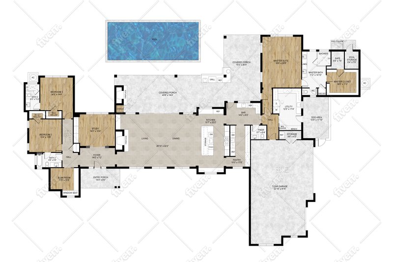 House Design - Floor Plan - Main Floor for Farmhouse House Plan #1110-47 - 3 bed, 3.5 bath