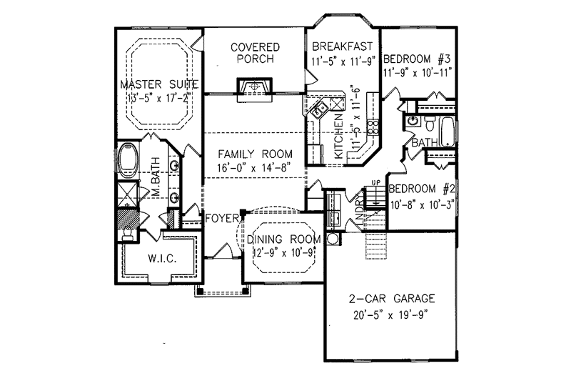 House Blueprint - Floor Plan - Main Floor for Ranch House Plan #54-234 - 3 bed, 2 bath