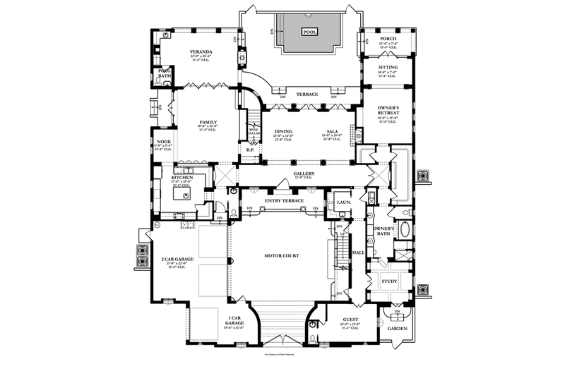 Architectural House Design - Floor Plan - Main Floor for Mediterranean House Plan #1058-17 - 5 bed, 4 bath