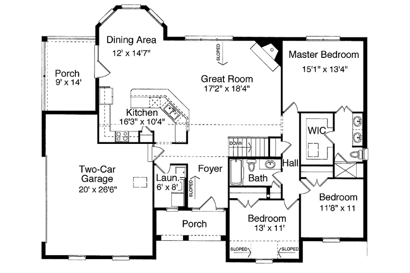 Home Plan - Floor Plan - Main Floor for European House Plan #46-530 - 3 bed, 2 bath