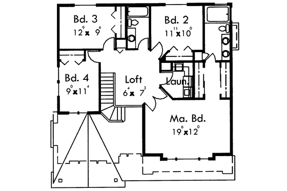 Floor Plan - Upper Floor for Traditional House Plan #303-442 - 4 bed, 2.5 bath