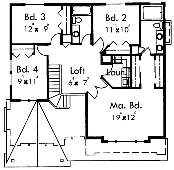 Traditional Floor Plan - Upper Floor Plan #303-442