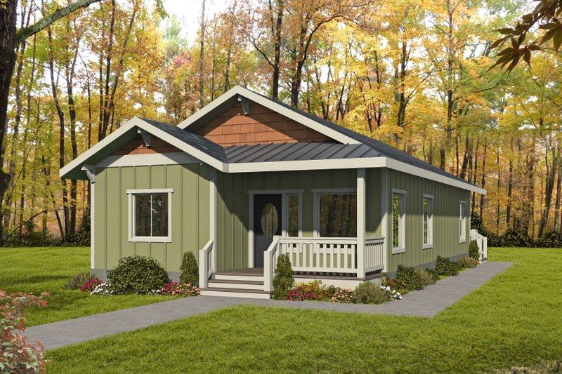 Bungalow Style House Plan - 2 Beds 1 Baths 1222 Sq/Ft Plan #117-909