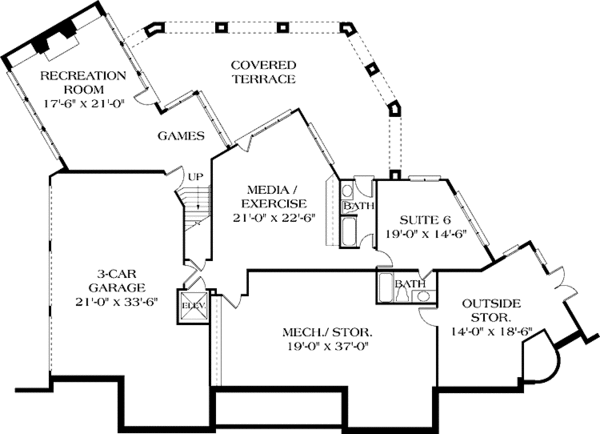 Architectural House Design - Mediterranean Floor Plan - Lower Floor Plan #453-326