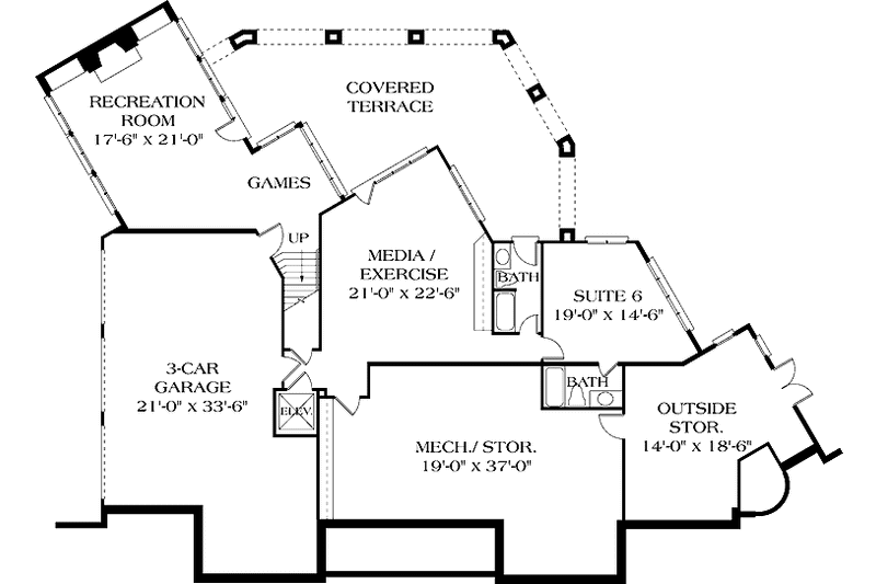 Architectural House Design - Floor Plan - Lower Floor for Mediterranean House Plan #453-326 - 5 bed, 4.5 bath
