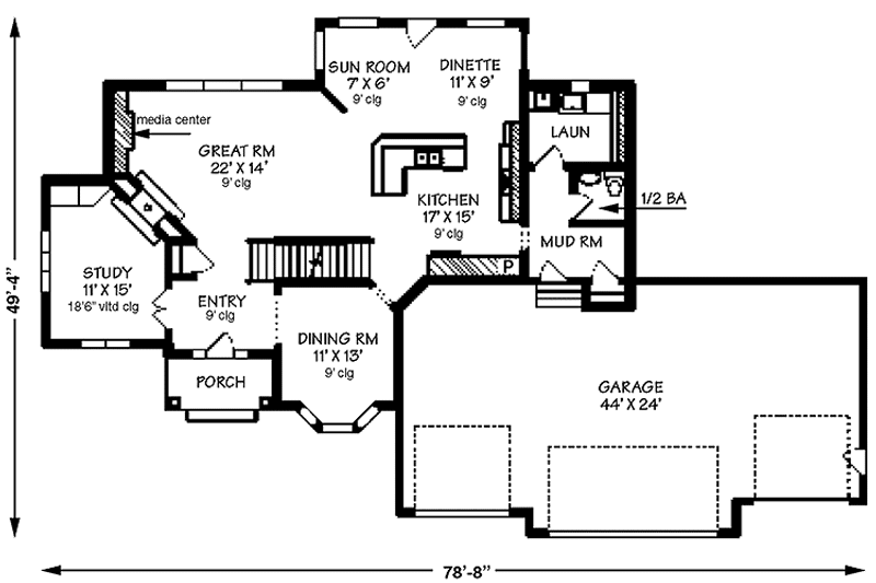 Dream House Plan - Floor Plan - Main Floor for European House Plan #320-1484 - 3 bed, 2.5 bath