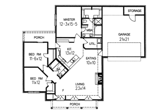 Floor Plan - Main Floor for Southern House Plan #15-105 - 3 bed, 2 bath