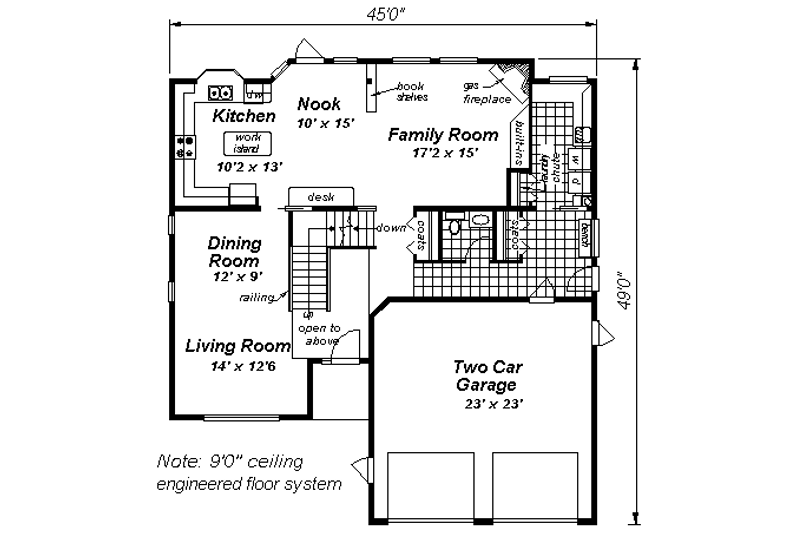 House Blueprint - Floor Plan - Main Floor for European House Plan #18-295 - 3 bed, 3 bath
