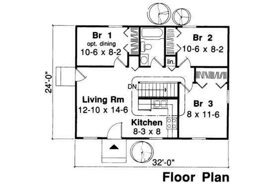 Floor Plan - Main Floor for Cabin House Plan #312-404 - 3 bed, 1 bath