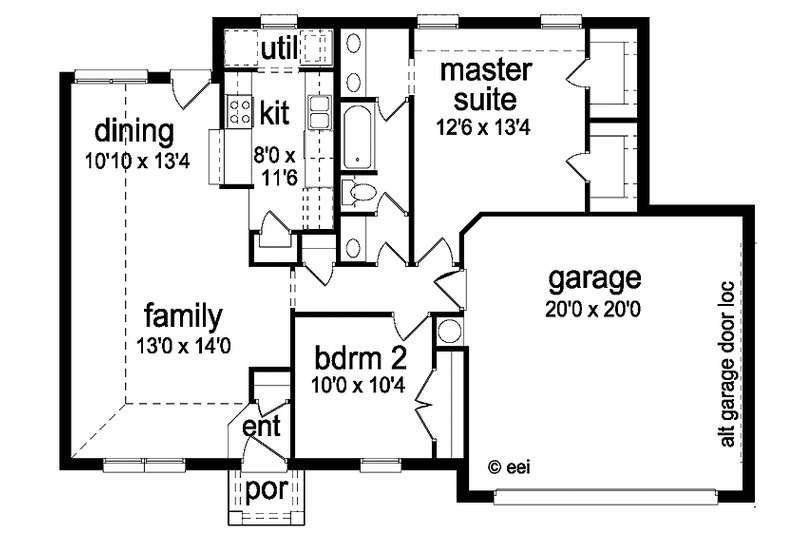 House Design - Floor Plan - Main Floor for Traditional House Plan #84-657 - 2 bed, 1 bath