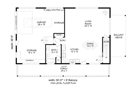 Floor Plan - Main Floor for Country House Plan #932-660 - 1 bed, 2 bath