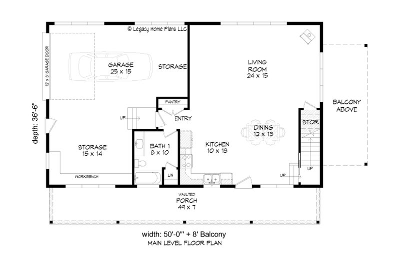 House Blueprint - Floor Plan - Main Floor for Country House Plan #932-660 - 1 bed, 2 bath