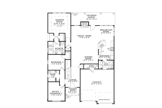 Floor Plan - Main Floor for Country House Plan #17-3357 - 3 bed, 3 bath