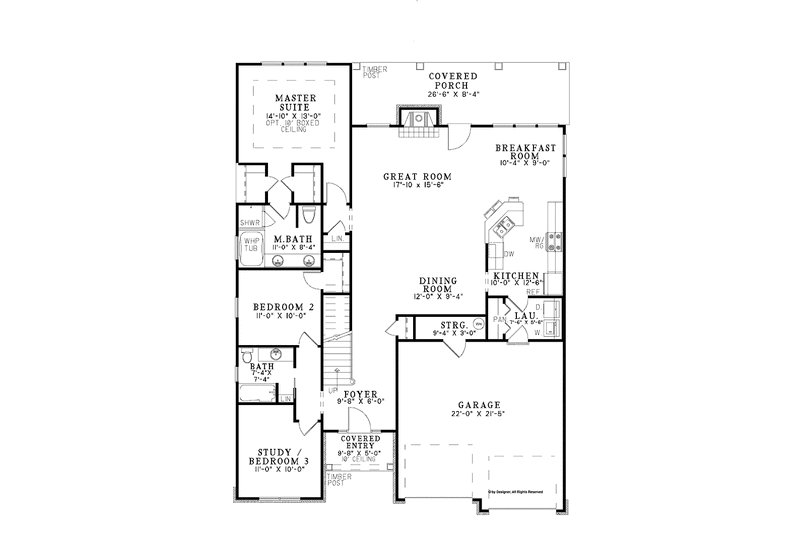 House Blueprint - Floor Plan - Main Floor for Country House Plan #17-3357 - 3 bed, 3 bath