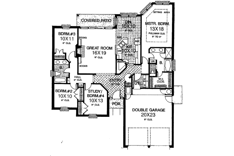 Dream House Plan - Floor Plan - Main Floor for Country House Plan #310-1226 - 3 bed, 2 bath