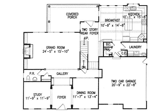 Floor Plan - Main Floor for Colonial House Plan #54-138 - 4 bed, 3.5 bath