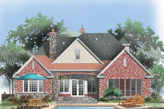 Exterior - Rear Elevation 1 for European House Plan #929-987 - 3 bed, 3 bath