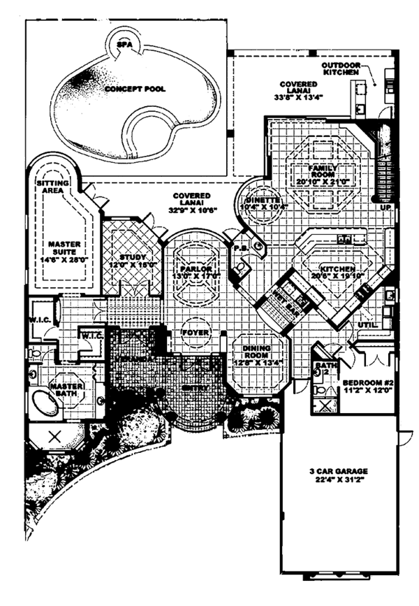 Architectural House Design - Mediterranean Floor Plan - Main Floor Plan #1017-38