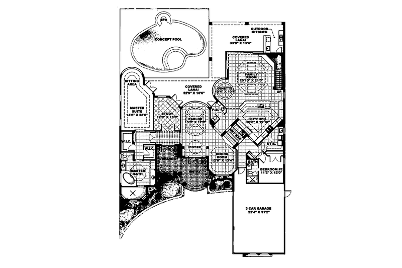 Dream House Plan - Floor Plan - Main Floor for Mediterranean House Plan #1017-38 - 4 bed, 4.5 bath
