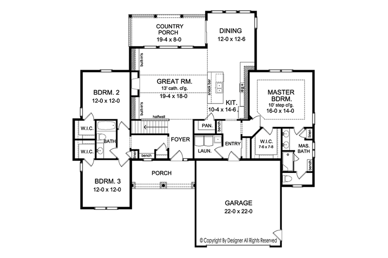 Architectural House Design - Floor Plan - Main Floor for Ranch House Plan #1010-142 - 3 bed, 2 bath
