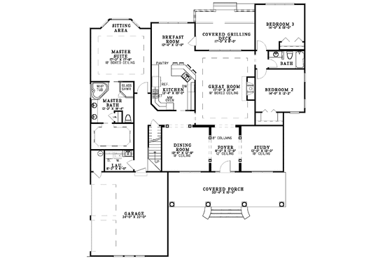 Floor Plan - Main Floor for Classical House Plan #17-3181 - 3 bed, 2 bath