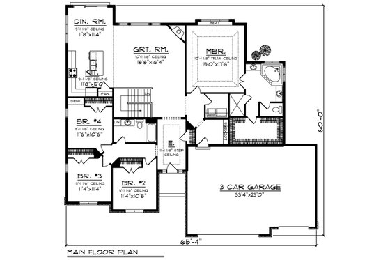 Floor Plan - Main Floor for Ranch House Plan #70-1197 - 4 bed, 2 bath