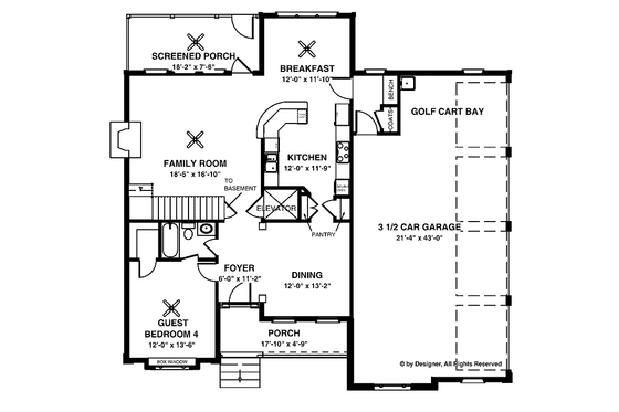 Floor Plan - Main Floor for Traditional House Plan #56-670 - 4 bed, 4 bath